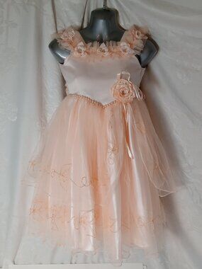 Girls Thy Thy Formal Party Pageant Dress 6 Pastel Peach Layers Ruffles Floral